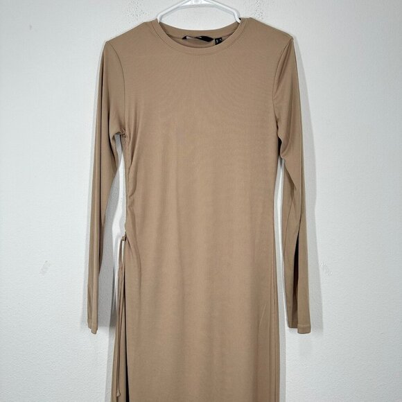 Vero Moda Phine Long Sleeve Rib Jersey Dress Light Brown Comfort Casual Travel - Picture 3 of 10